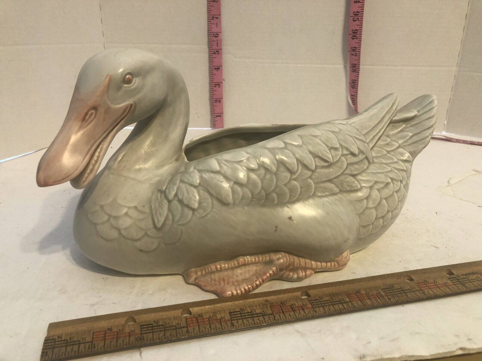 FITZ & FLOYD large beautiful duck PLANTER 13” long RARE  With Pink Floral 1981
