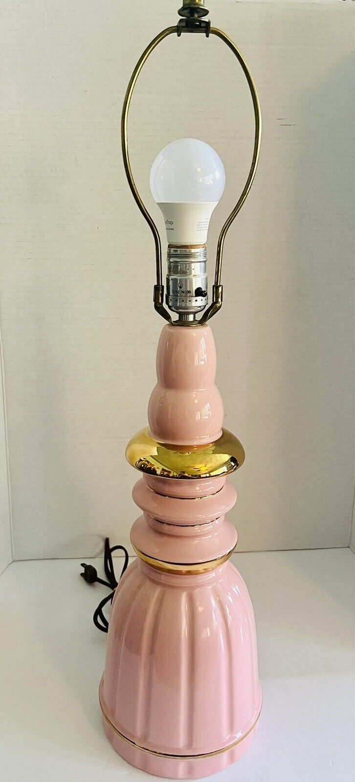 VTG MCM Pink & Gold KRON Table Lamp WORKS  25” 🩷