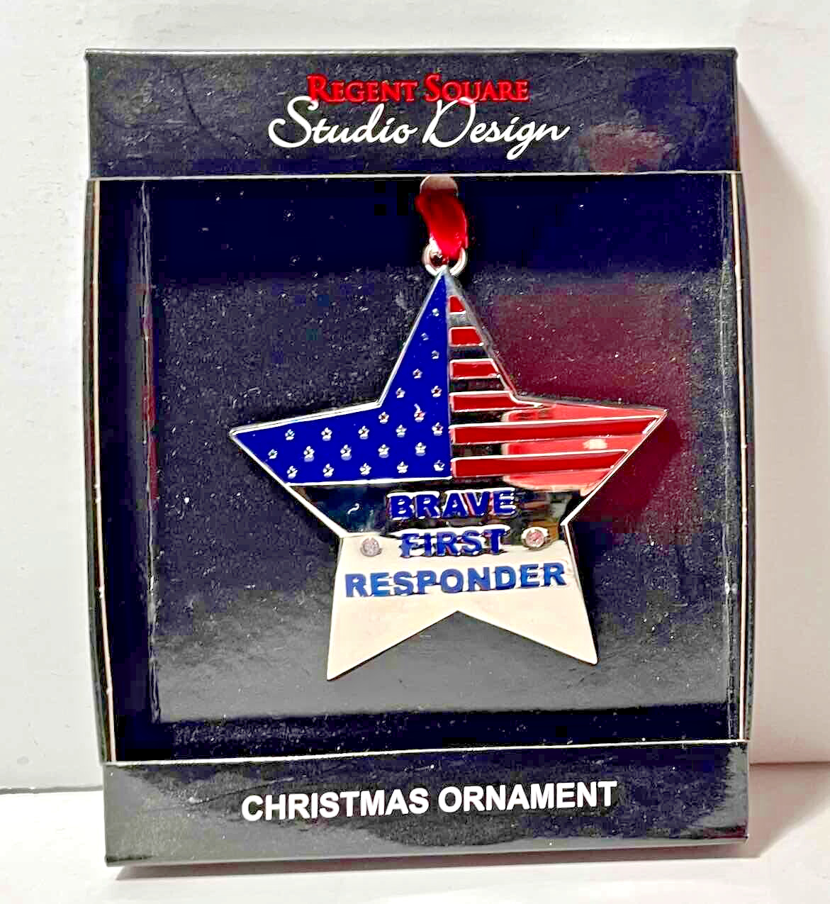 “Brave First Responder” Star Christmas Ornament Metal Signed Lewis NIB