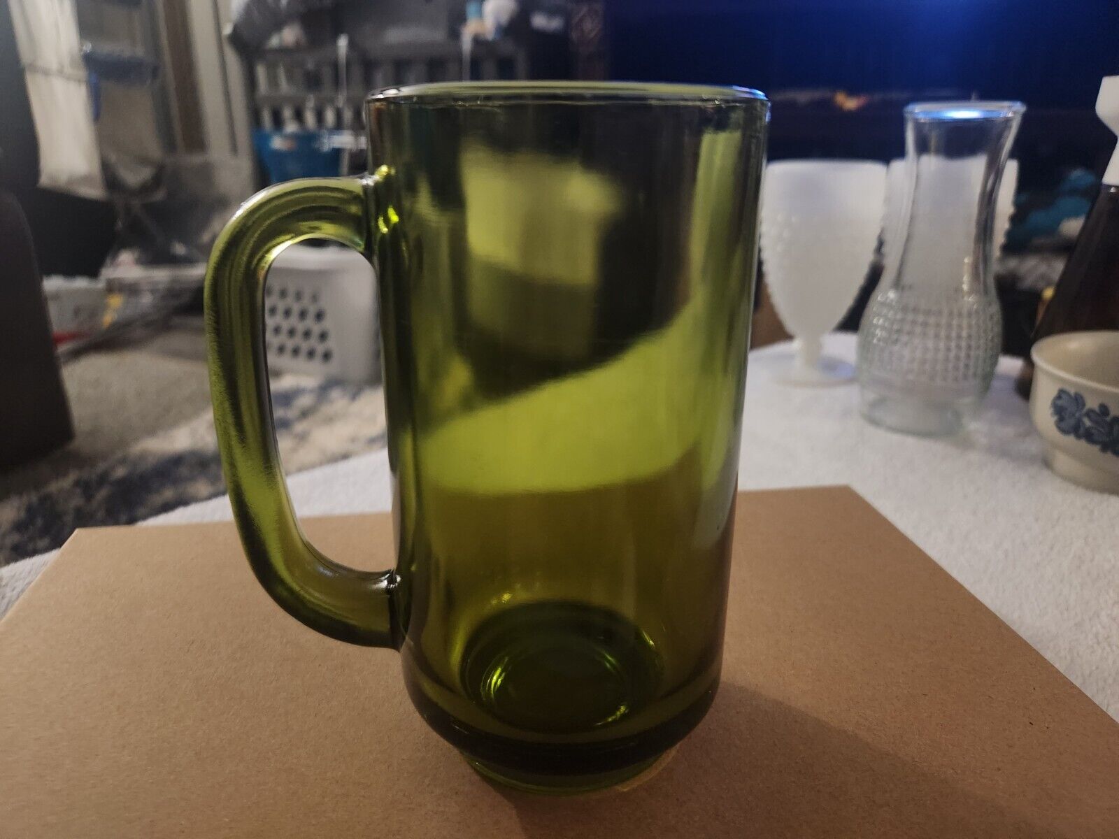 VINTAGE GREEN GLASS MUG OLIVE CUP DRINKING GLASS