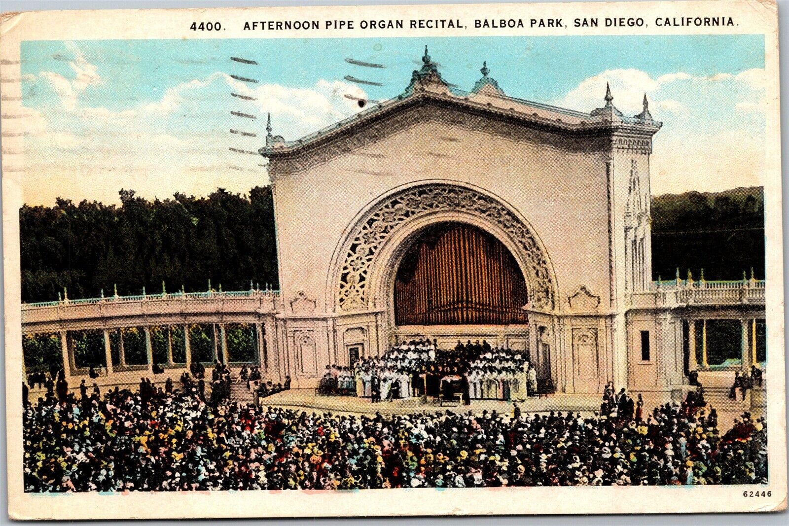 Postcard 1927 Afternoon Pipe Organ Recital Balboa Park San Diego CA Colored C5