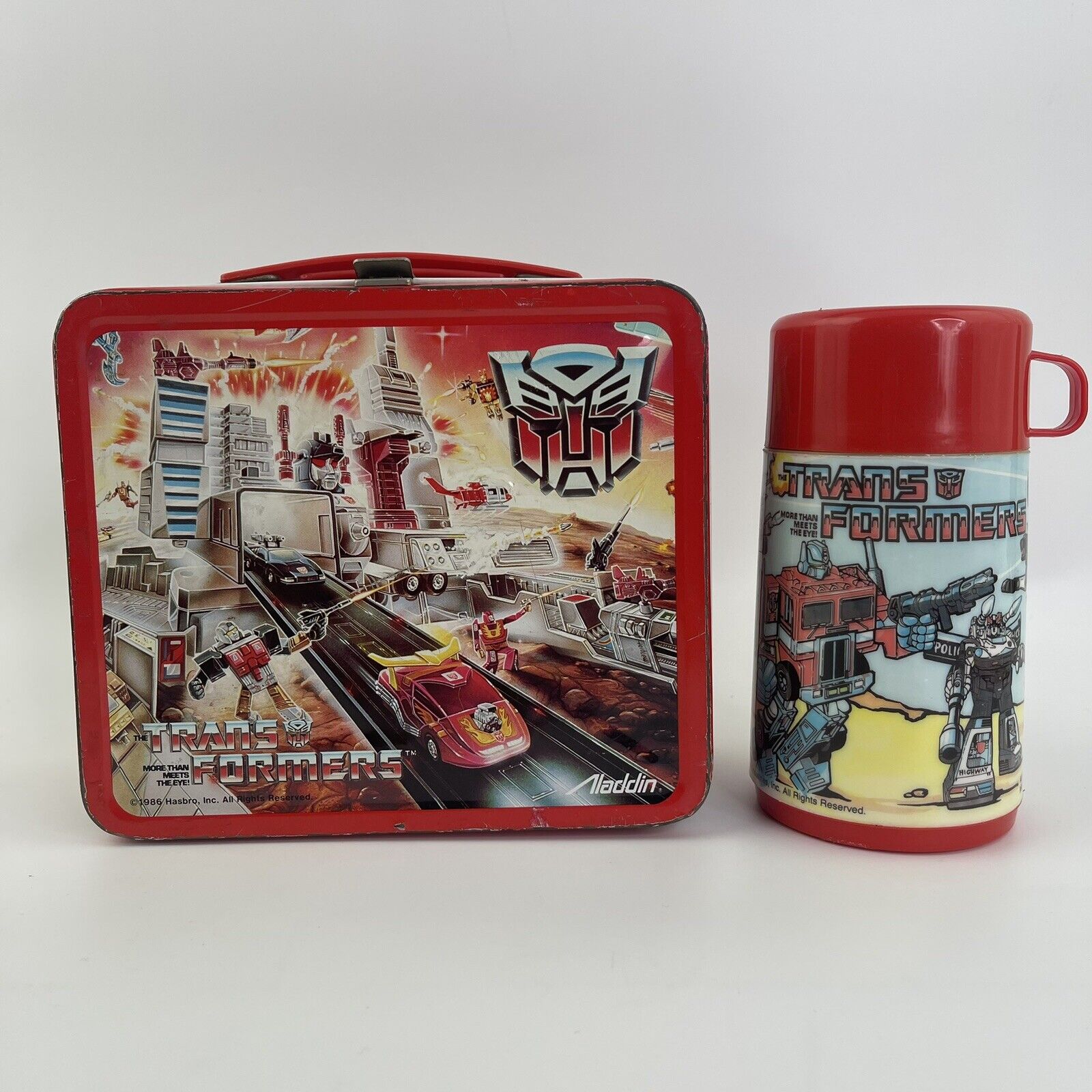 Vintage Transformers 1986 Red Hasbro Aladdin Lunch Box With Thermos