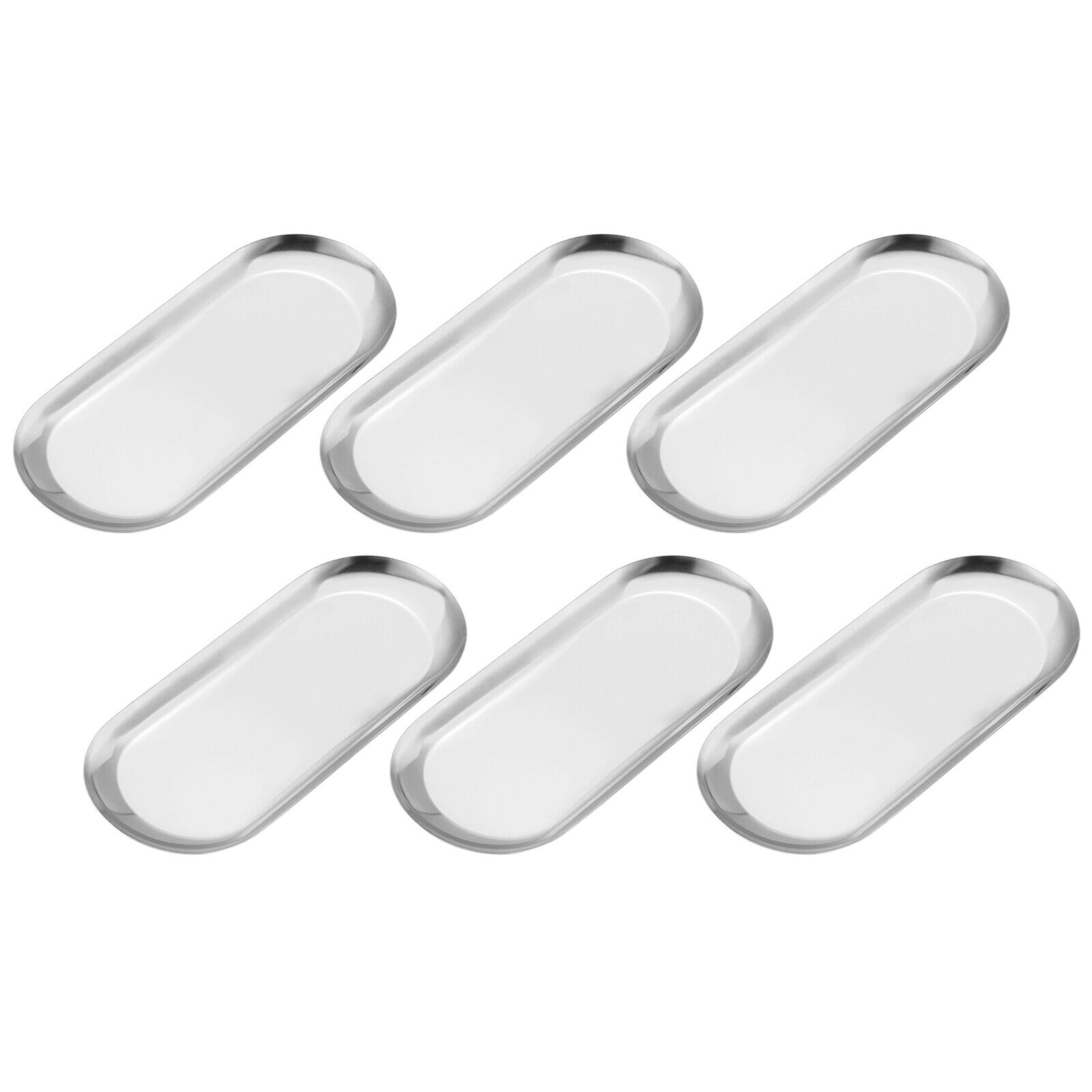 6pcs Stainless Steel Decorative Trays Silver Bathroom Cosmetic Trays (9 Inch)