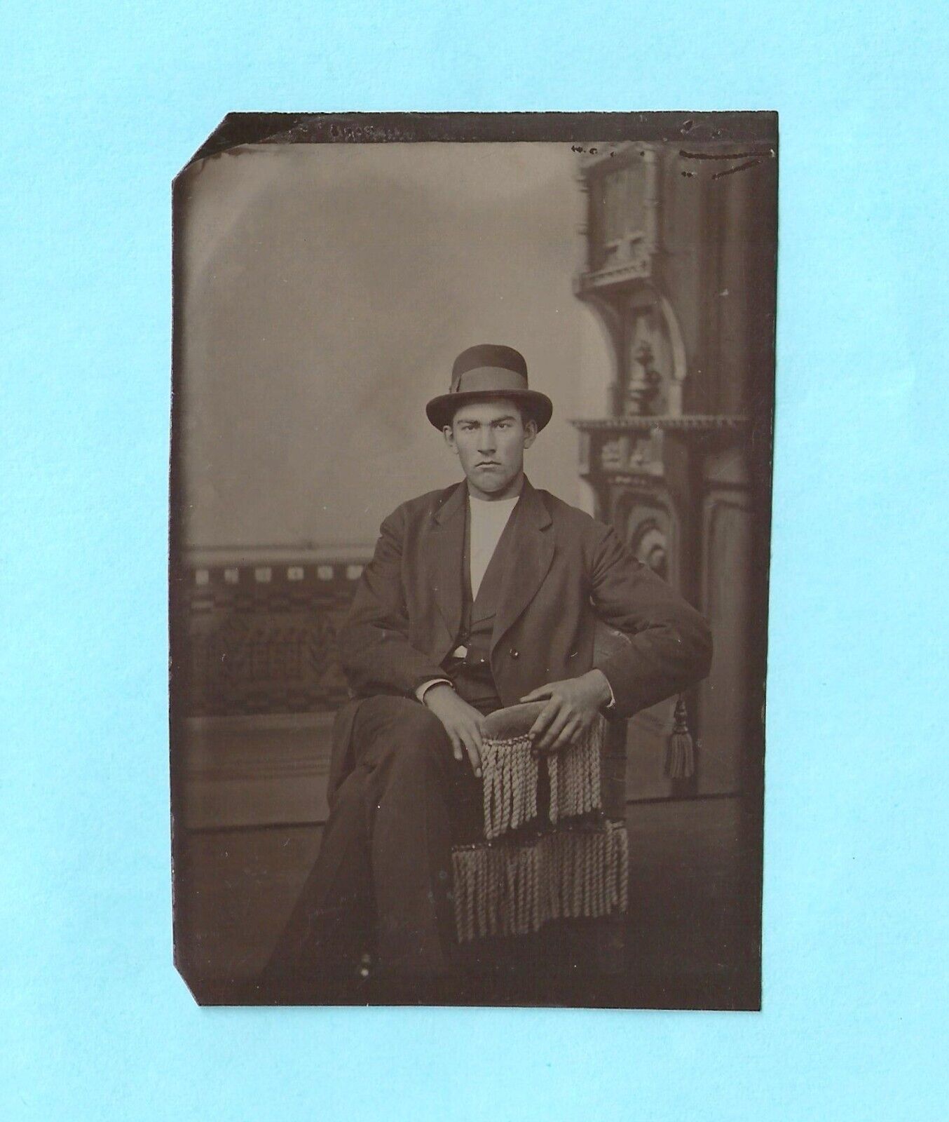 Tintype. Handsome young man.  Sitting pose.