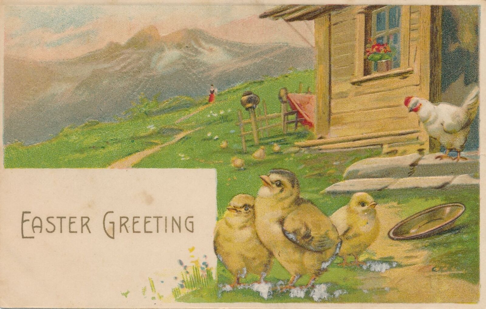 EASTER - Chicks and Chicken Near House Easter Greeting Postcard