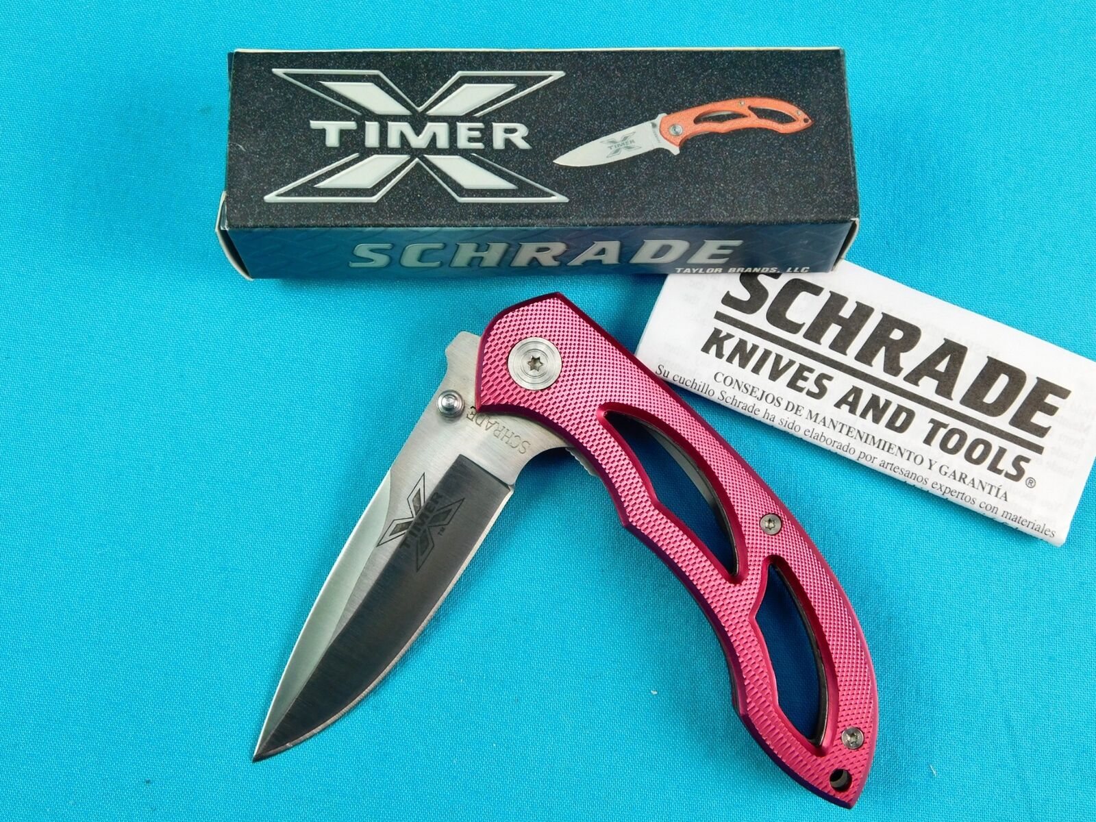 Vintage Schrade Taylor Brands X Timer Folding Pocket Knife Red