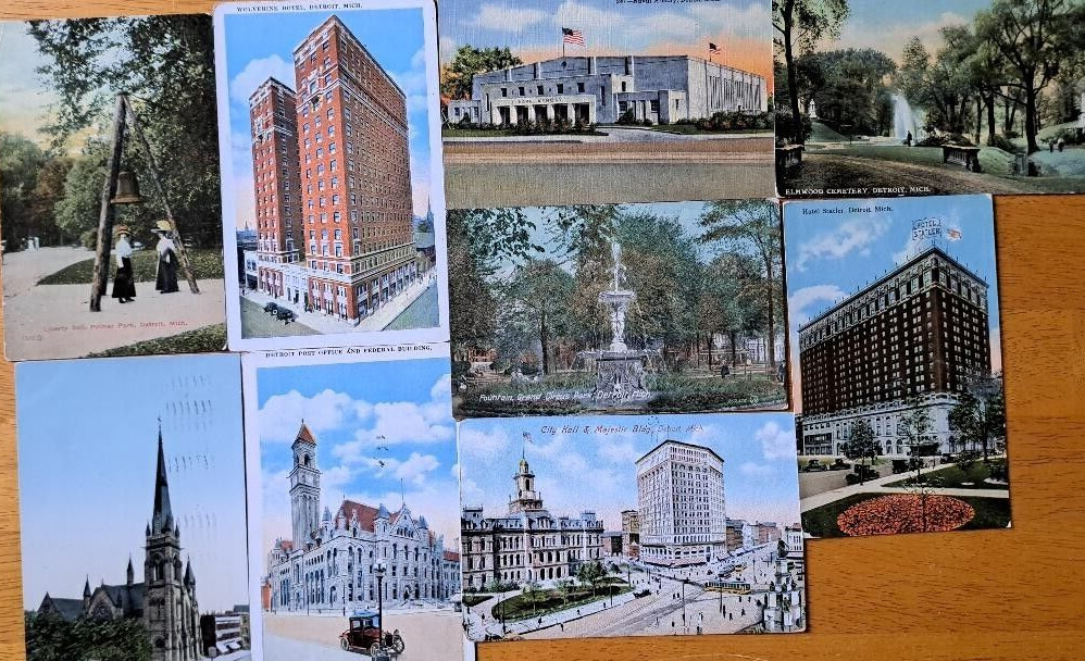LOT of 9   Vintage Postcards   DETROIT, MICHIGAN      ca.1900\'s-1940\'s