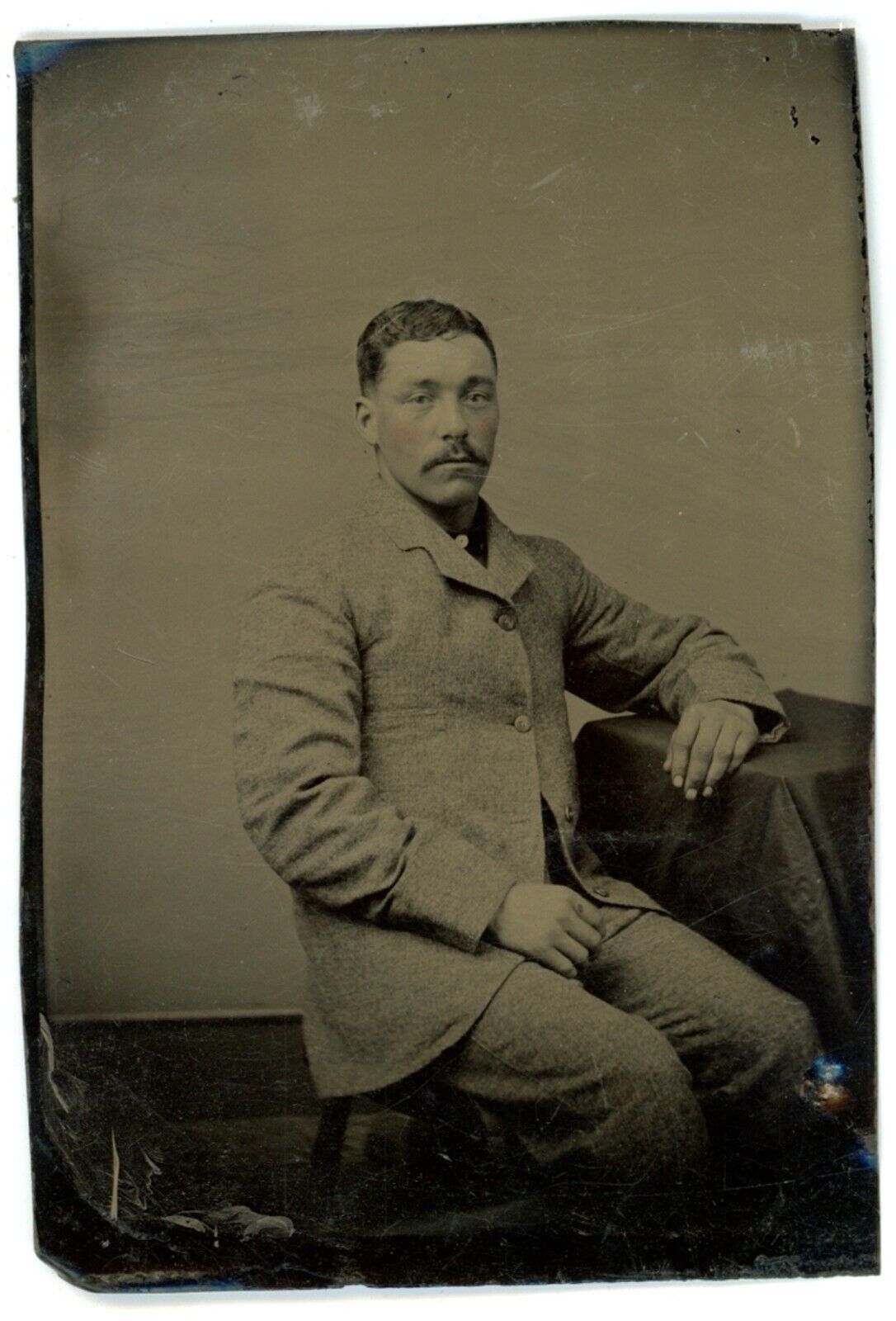 c1860'S 1/6 Plate 3.28X3.5 in Hand Tinted TINTYPE Handsome Man With Mustache