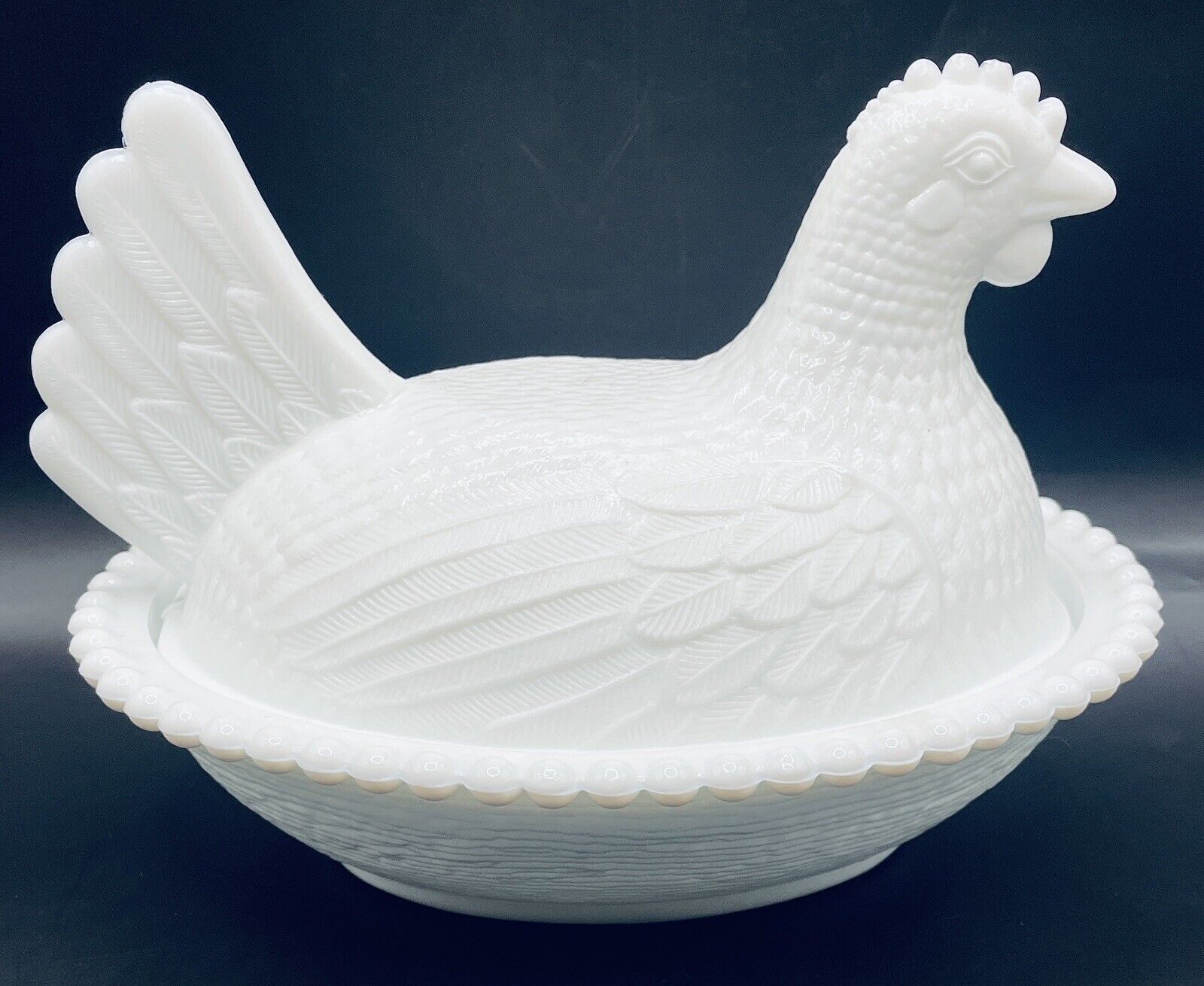 Vintage Indiana Glass White Milk Glass Chicken Hen on Nest Covered Dish