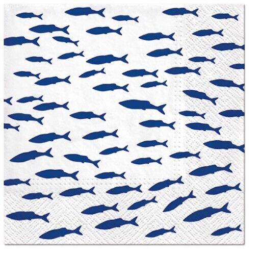 (2) Two Individual Decoupage Paper Napkins - White Blue Fish Sea Ocean Nautical