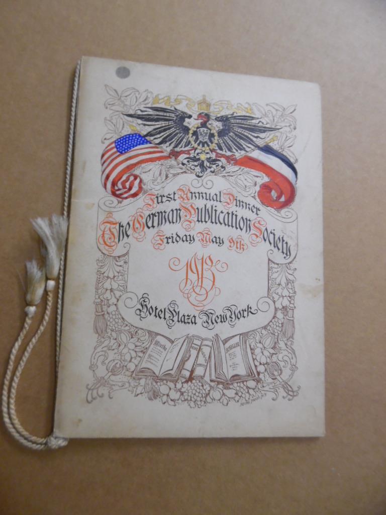 1913 German Publication Society of American Banquet Menu Plaza Hotel NYC Antique