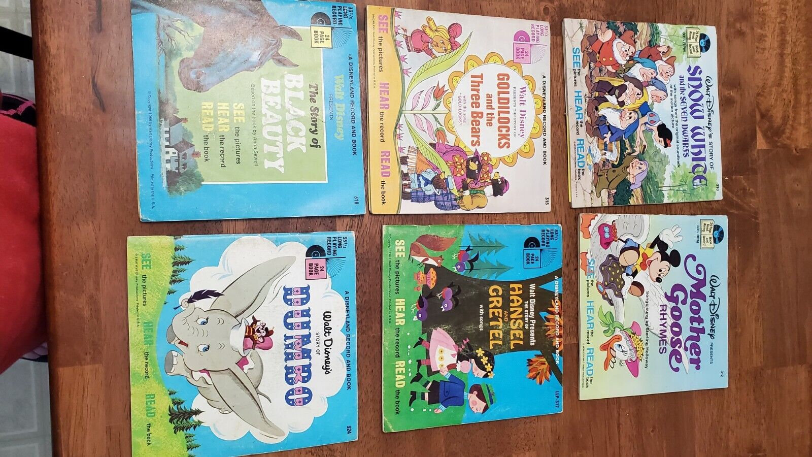 Vintage Disney Record and Book lot, 6 books with records  - 33 1/3 RPM