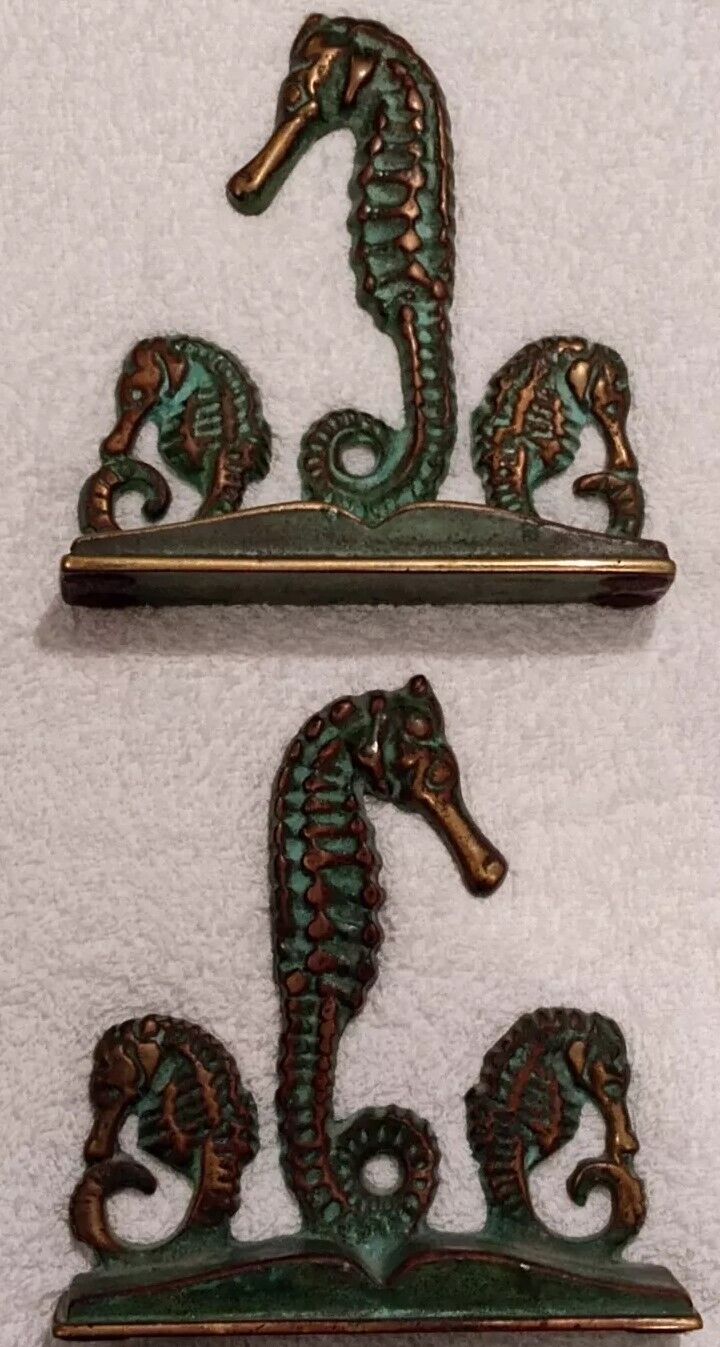 Vintage BOOKENDS SEAHORSE SOLID BRASS 