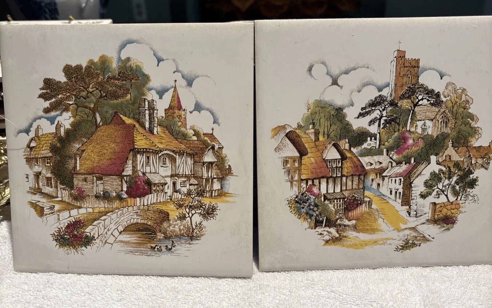 Vintage Two Scenic English Village Bridge And Town Ceramic 6\