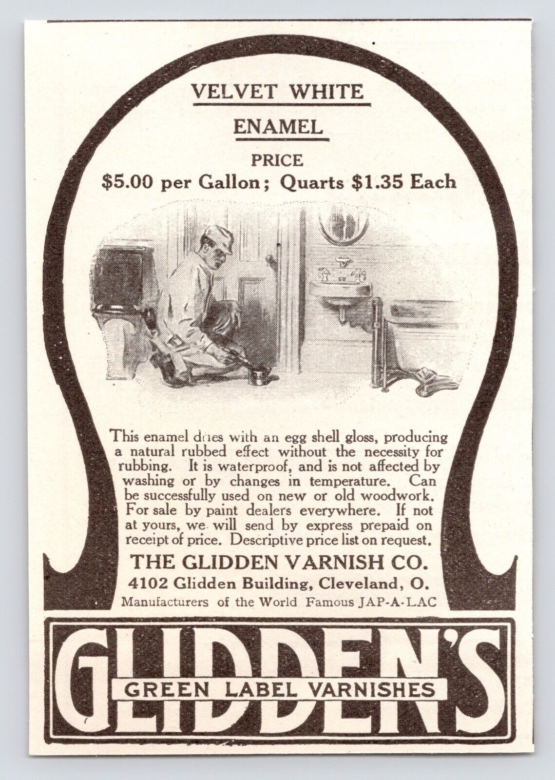 c1880s Glidden\'s Enamel Paint Varnish Co Cleveland Ohio OH Art Antique Print Ad