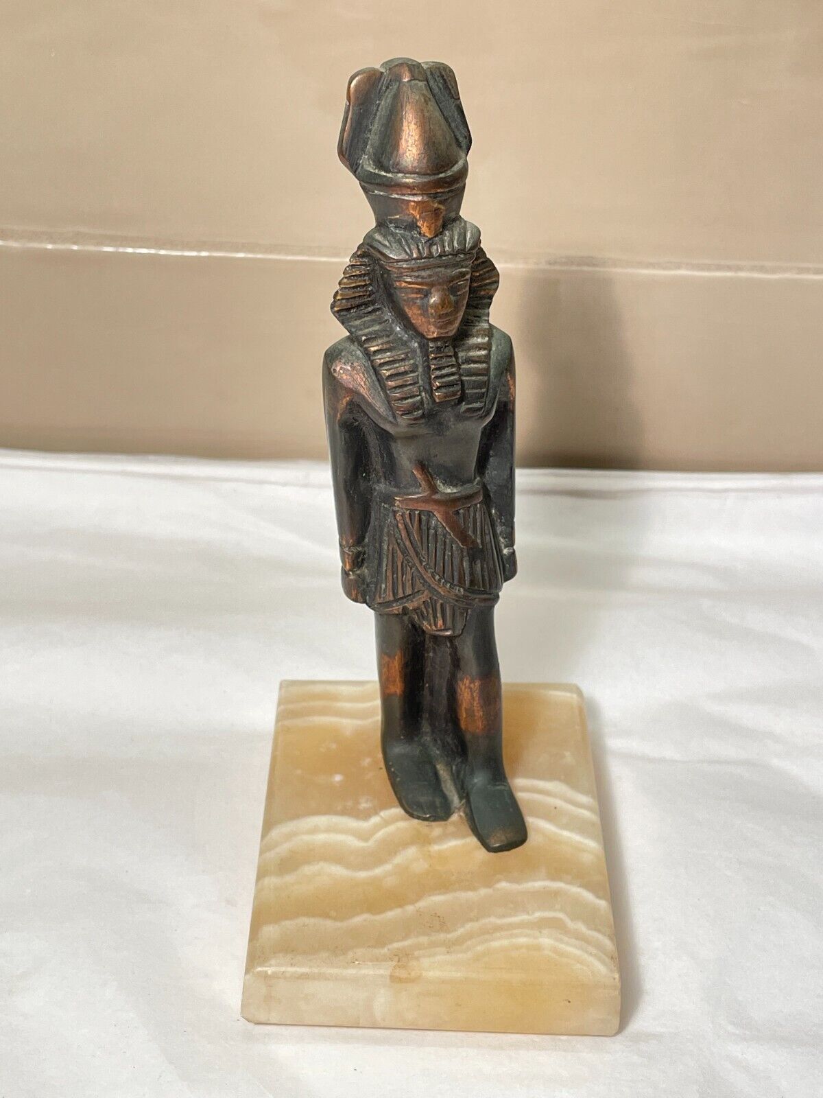 Bronze Copper Egyptian Pharaoh Figurine Marble Base