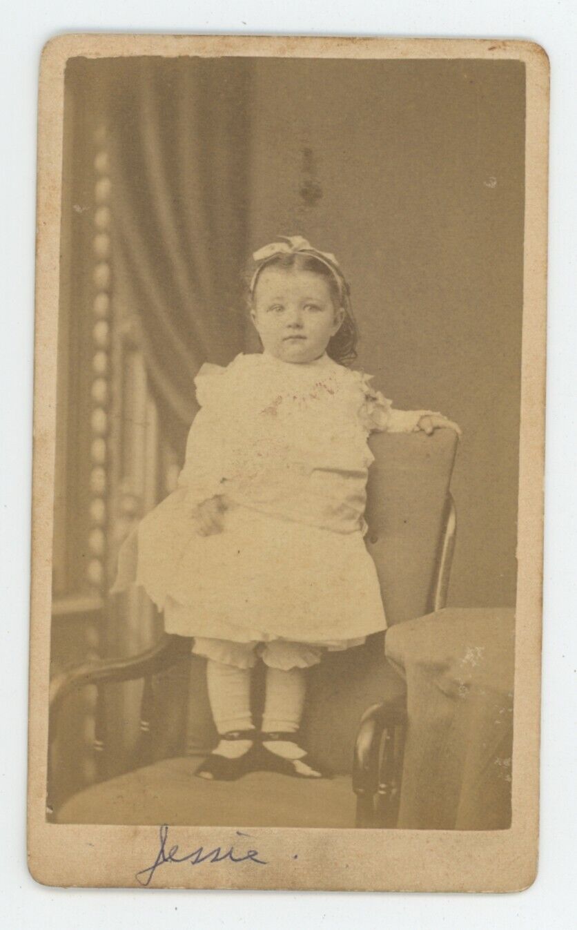 Antique CDV Circa 1870s Adorable Little Girl Named Jessie St. Thomas, ON Canada