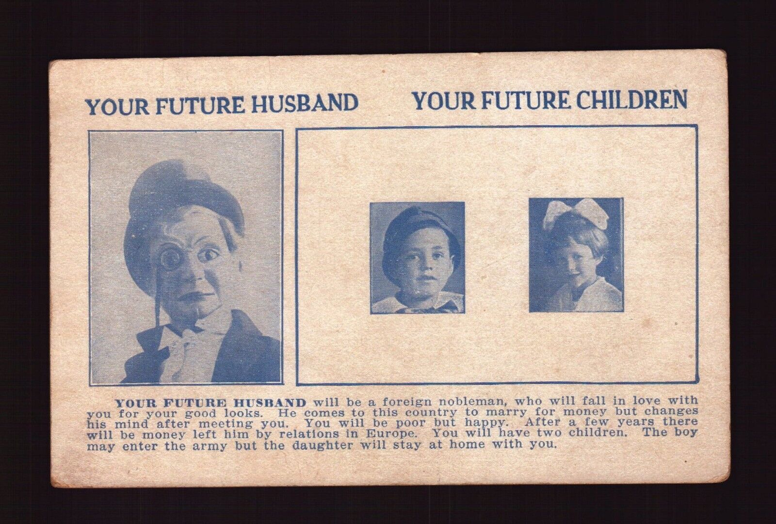 POSTCARD : VINTAGE COMIC - PALISADES PARK NJ - FUTURE HUSBAND & CHILDREN