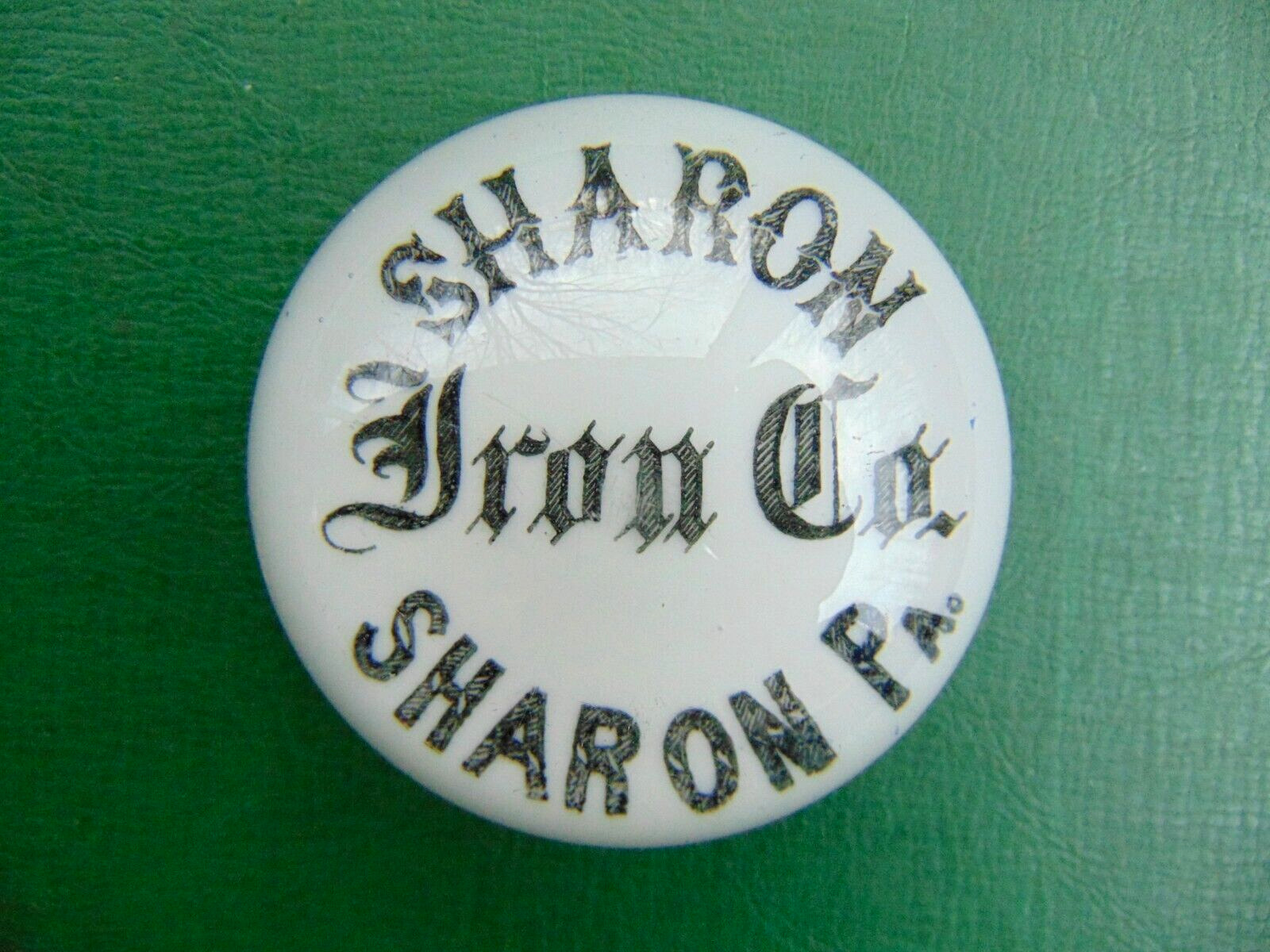 Antique 1882 Sharon PA. Iron Co. Glass Paper Weight Rare USA