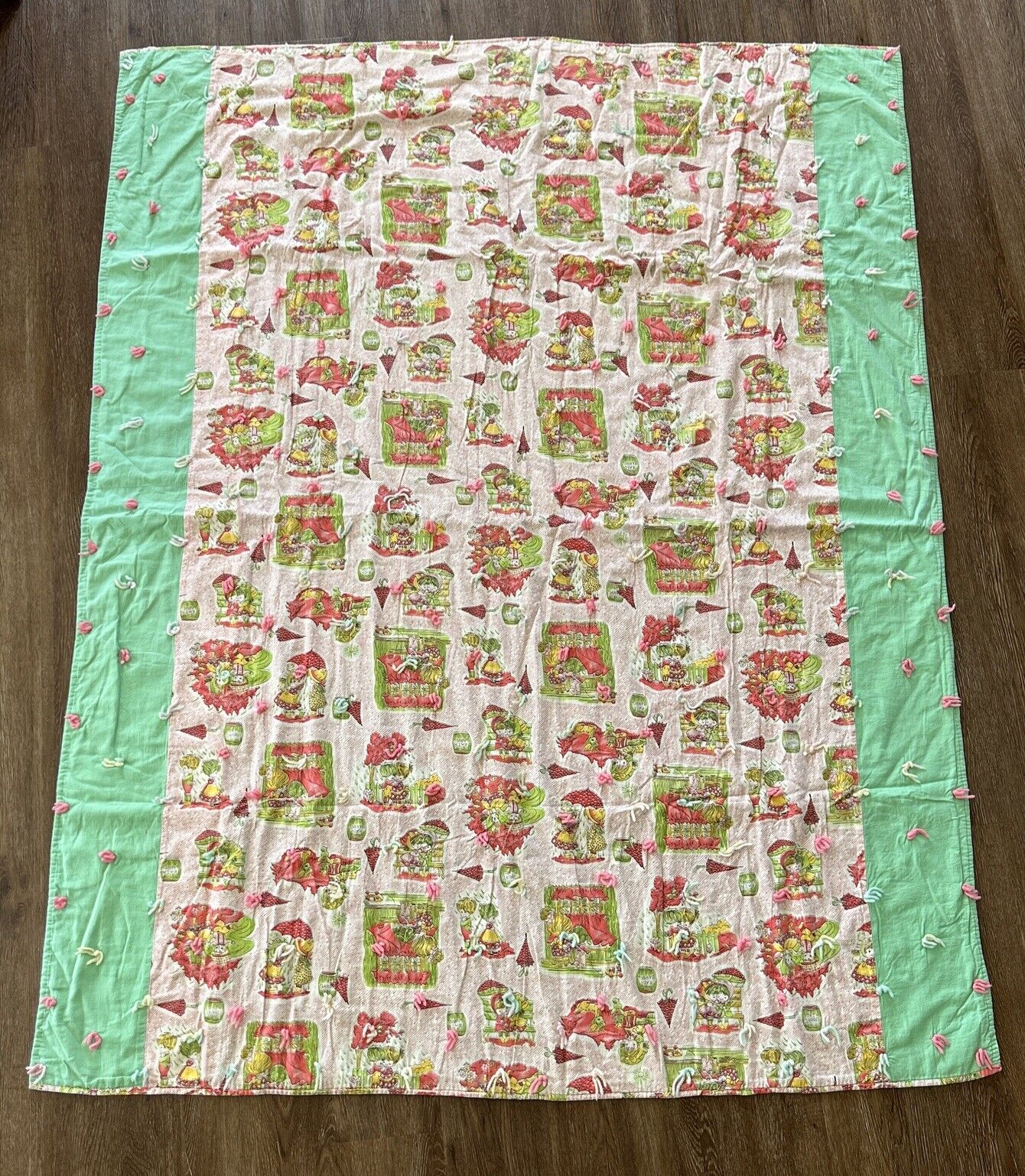Vintage Handmade Green Pink Quilt Rain Barrel Small Twin Or Throw Size 54\