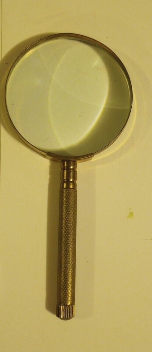 Brass Magnifying glass with set of 3 screwdrivers in handle