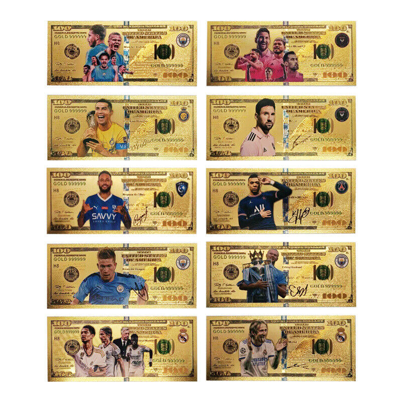 10 pieces World gold banknote messii football Stars Golden cards for fans