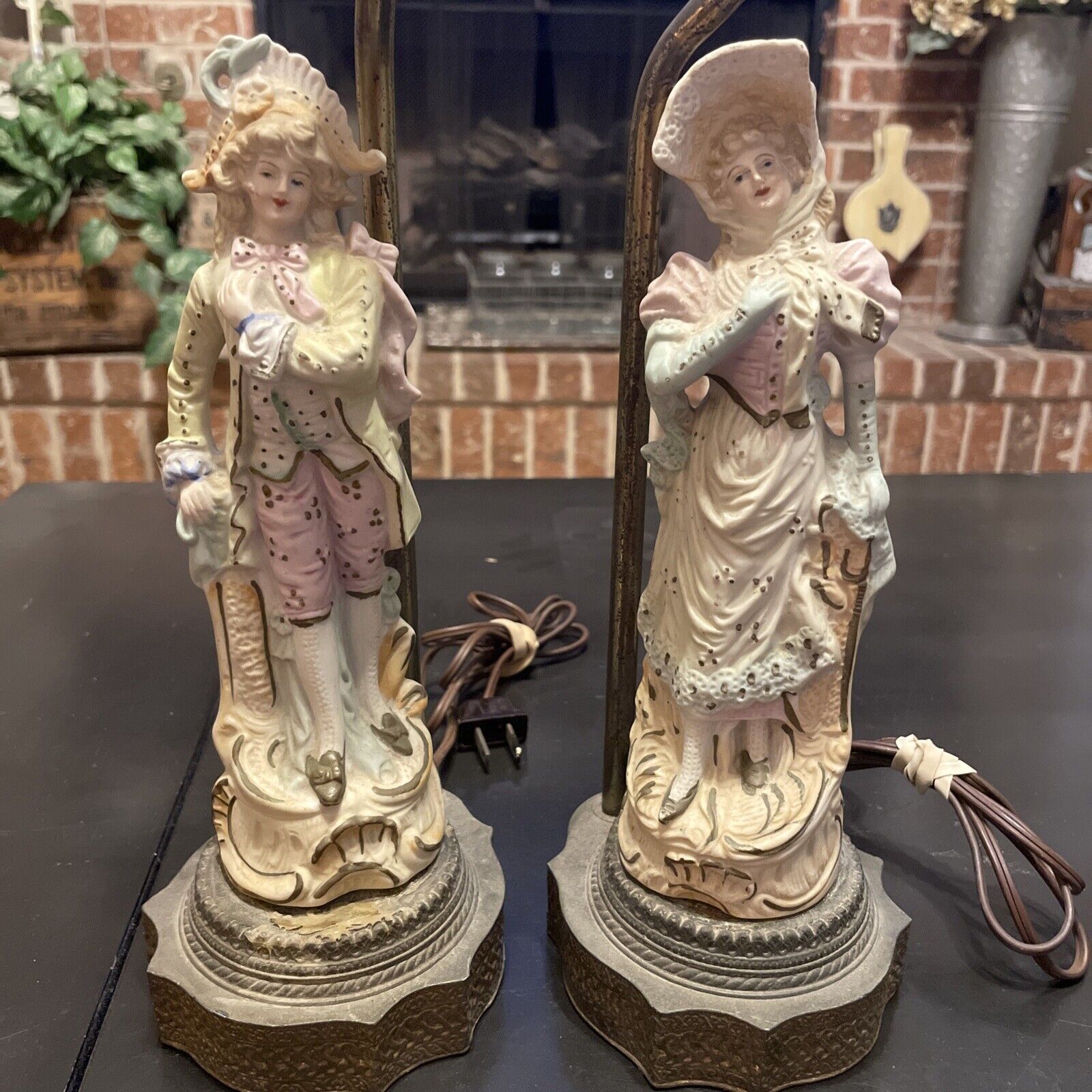 Pair Of VINTAGE BAROQUE DRESDEN STYLE PORCELAIN LAMPS NAPOLEON Male And Female