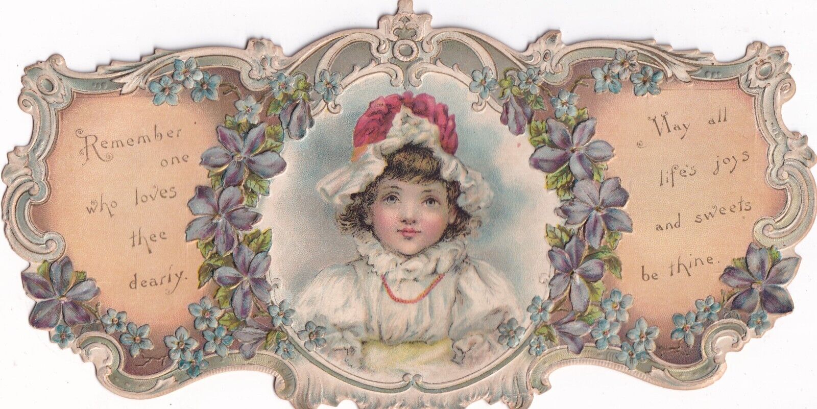 Large Embossed Victorian Card Die Cut Scrap -Cute Little Girl 4.25x8.25 inches