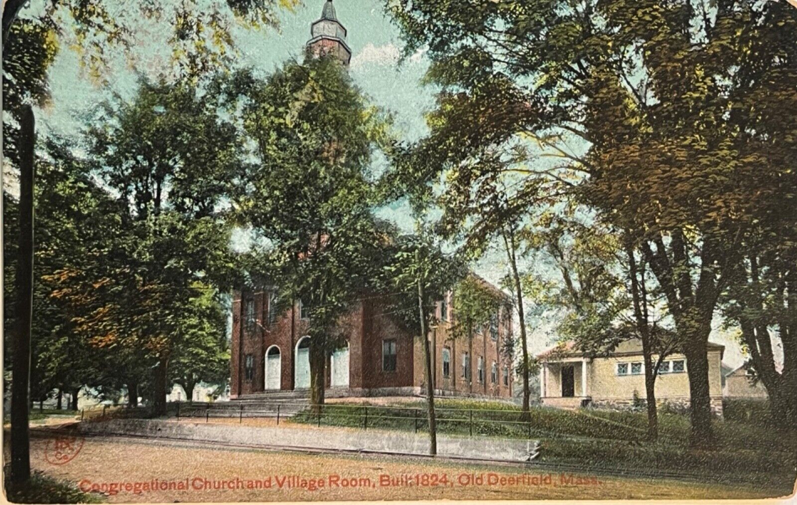 Old Deerfield Massachusetts Church and Village Room Antique MA Postcard c1910