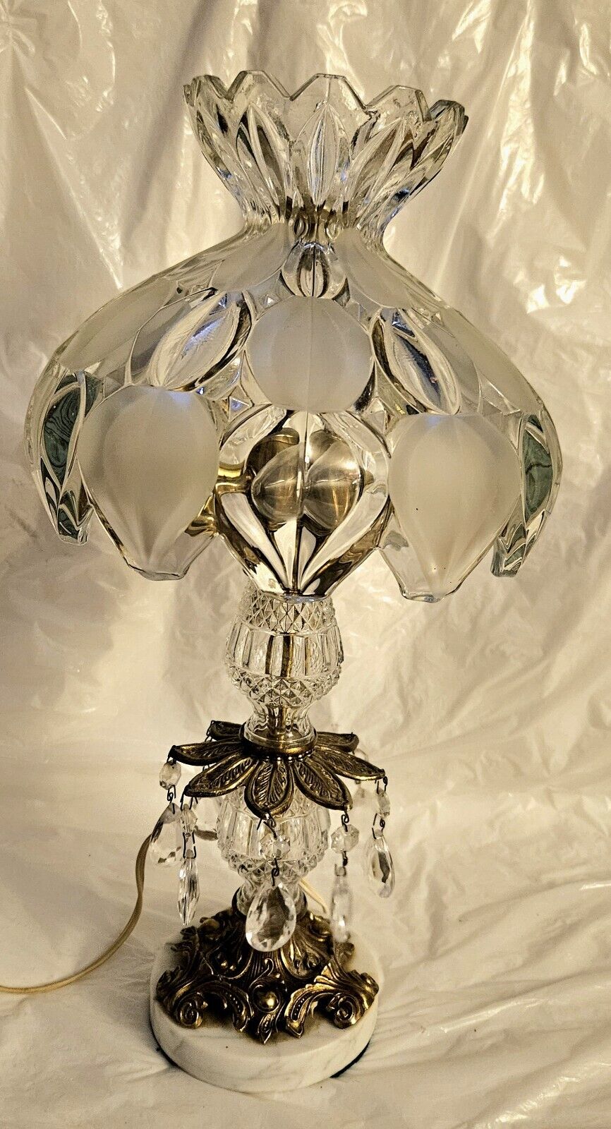 Vintage Catco Italian Cut Glass Regency Style Lamp Bohemian Brass Marble Base
