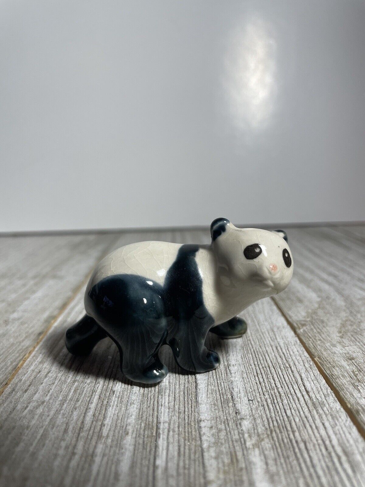 Vintage Ceramic Miniature Panda Bear Figurine Hand Painted