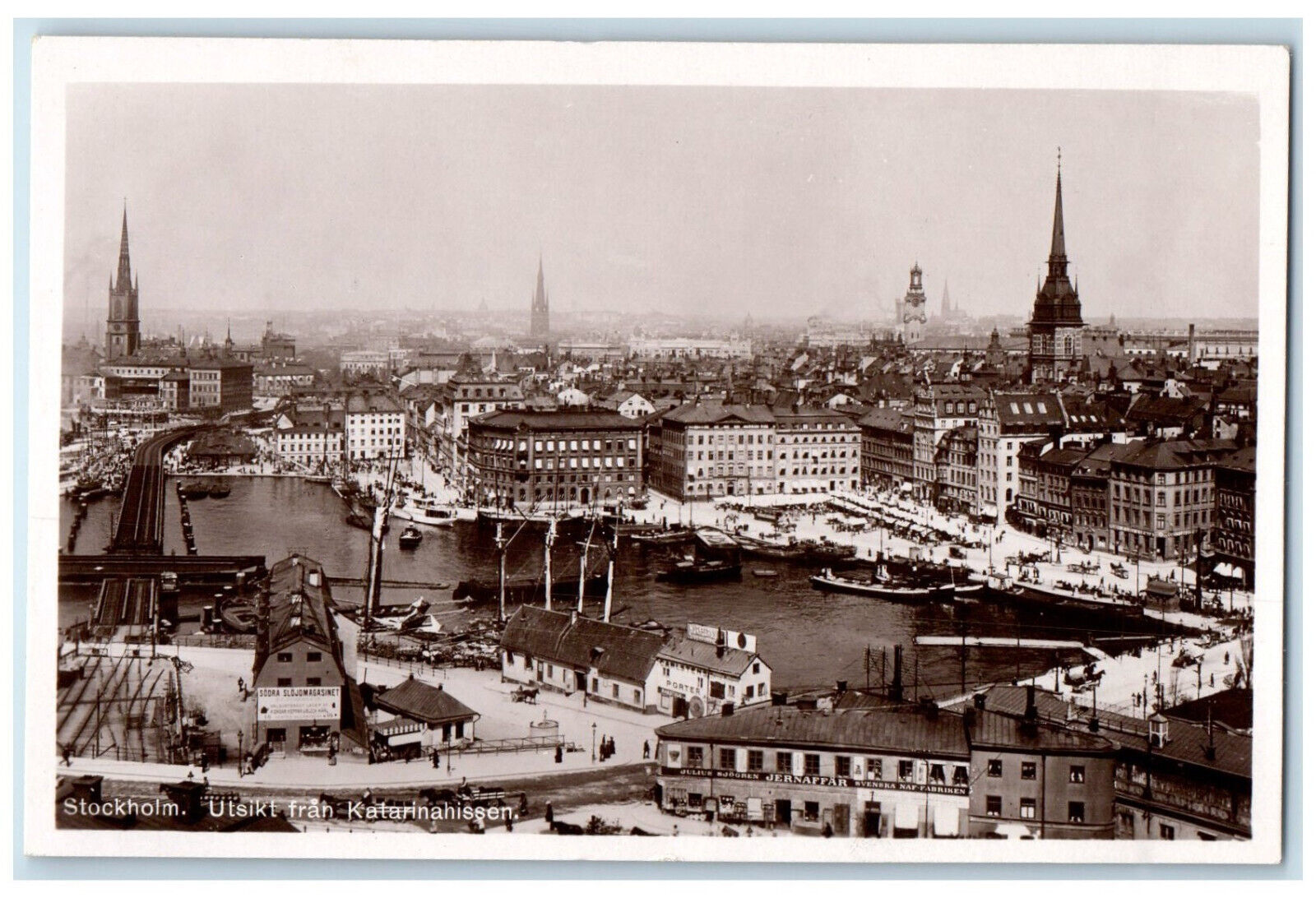 c1920\'s View from Katarinahissen Stockholm Sweden RPPC Photo Postcard