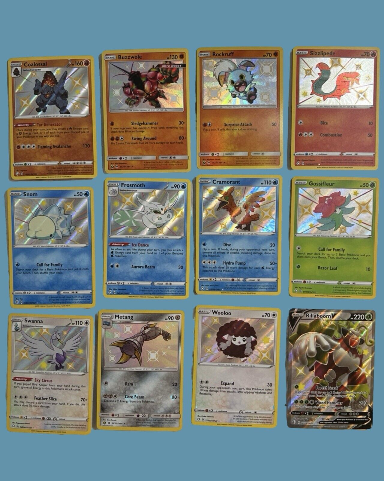 Pokemon TCG Baby Shiny Card Lot Of 12: Rillaboom, Metang, Rockruff, Snom…