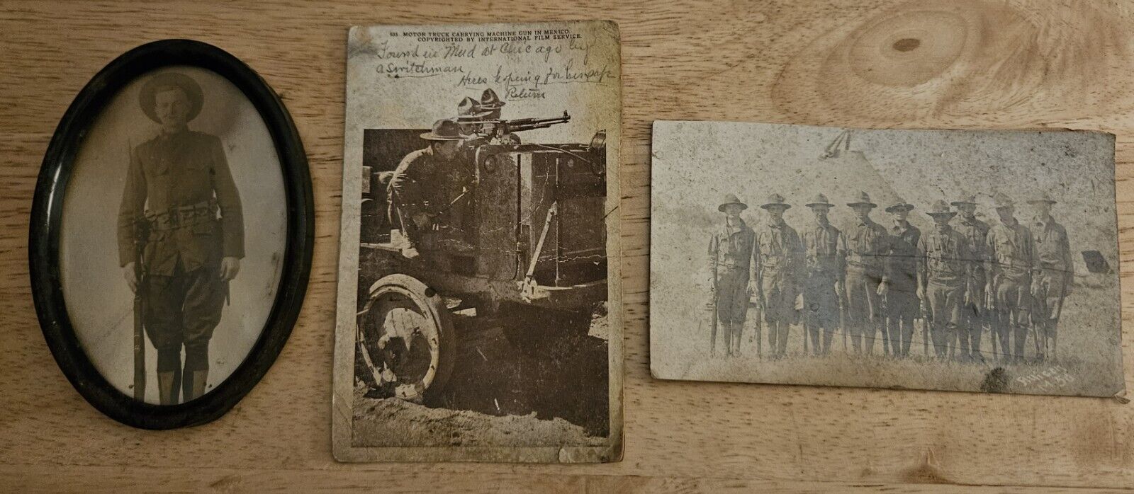 Antique WW1 RPPC & 2 Photographs Army Soldier Doughboy Uniform Rifle Weapon