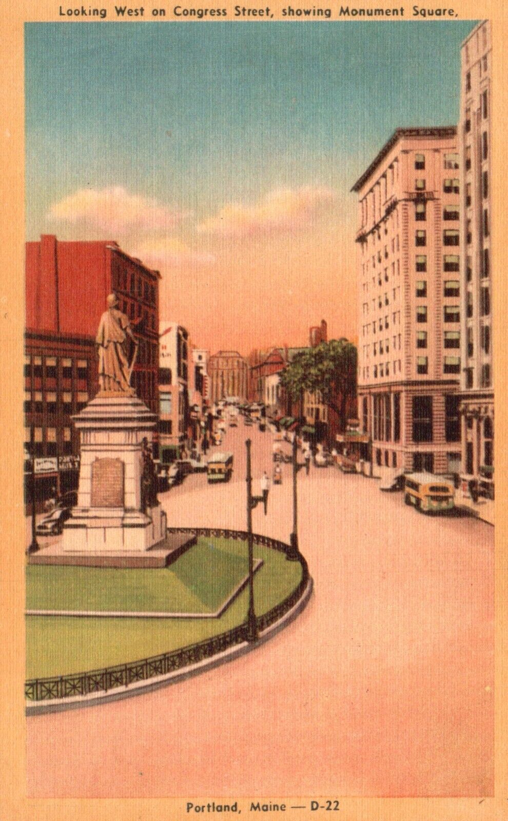 Postcard ME Portland Monument Square west on Congress Street Vintage PC H5340