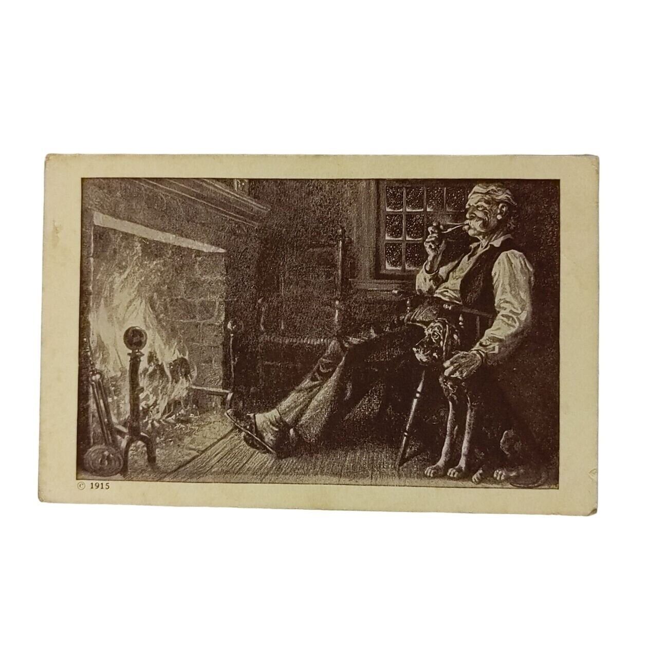 Postcard Velvet Joe Smoking Pipe Fireplace Dog Tobacco Vintage 1915 Unused