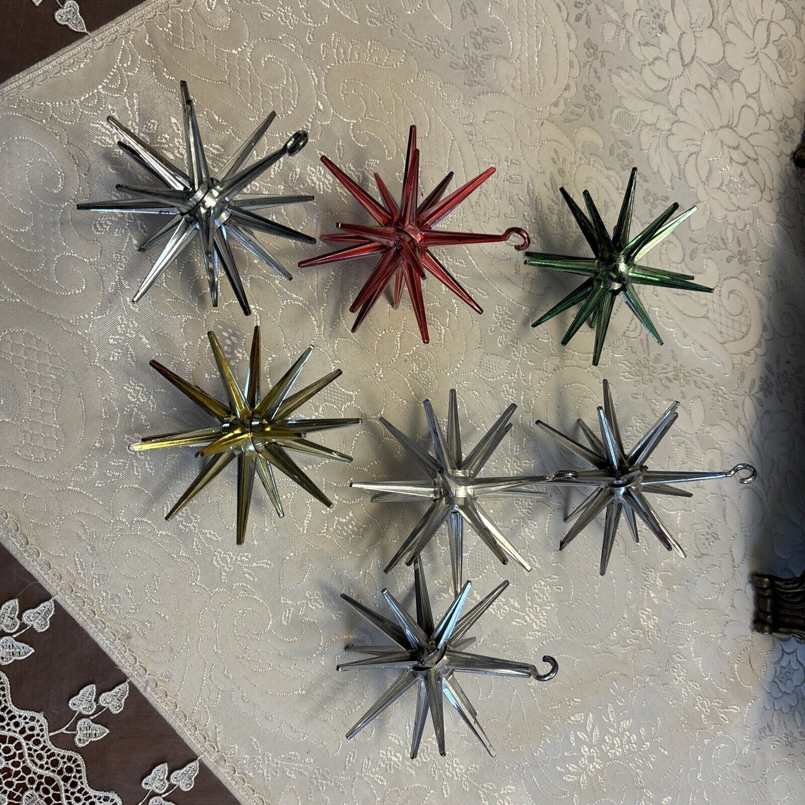 VINTAGE Starburst Sputnik Bradford Plastic Christmas Tree Ornament Lot Of 7