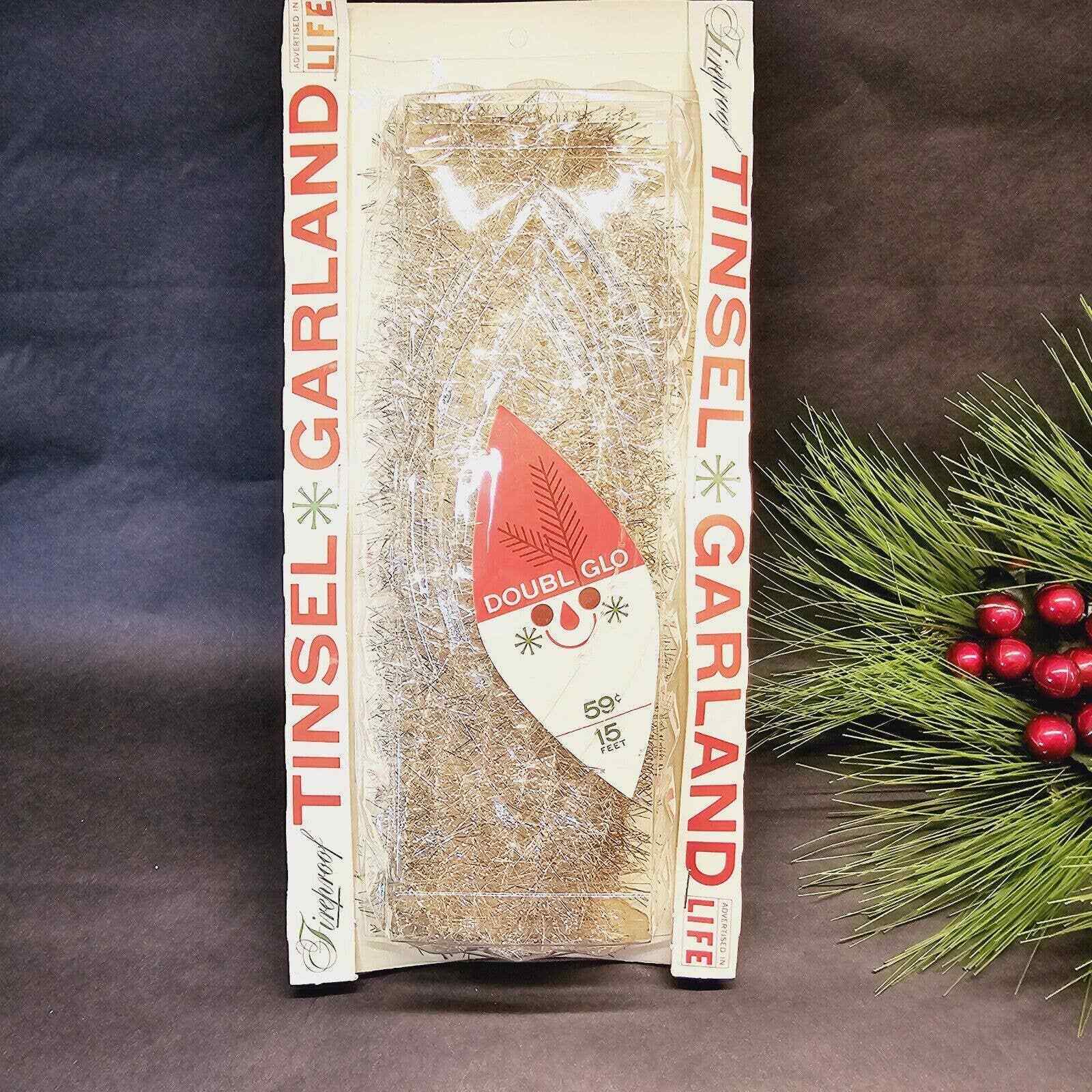 Vintage Tinsel Christmas Garland SILVER 1959 Doubl Glo 15 Feet N Blister Pkg NOS