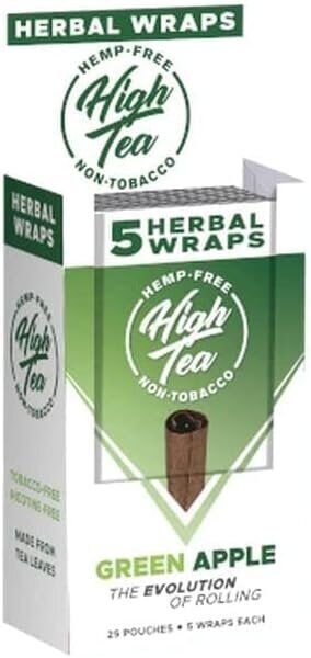 High Tea Non Tobacco All Natural Herbal Smoking Wraps - Green Apple - 125...