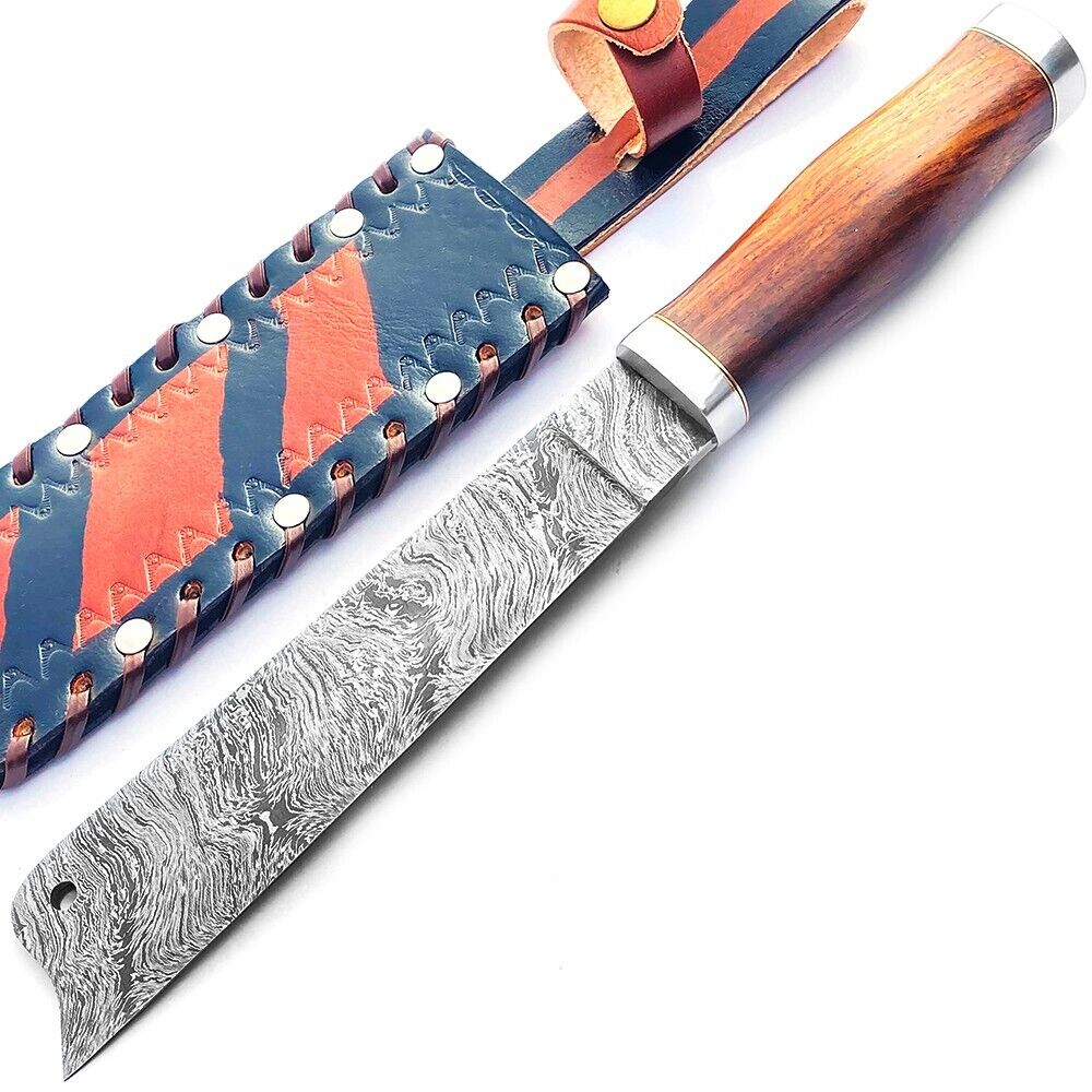Handmade Damascus Steel Choper Knife.Solid Rose Wood Hanlde Fast shipping