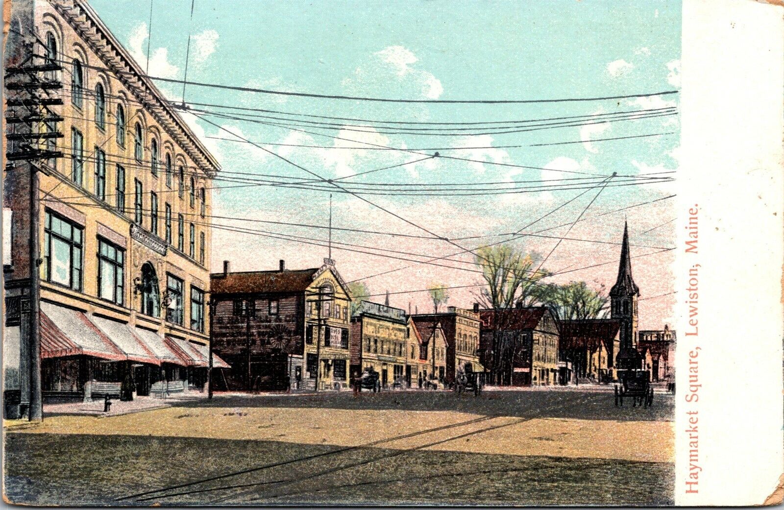 Vtg Lewiston Maine ME Haymarket Square Street View 1910s Postcard