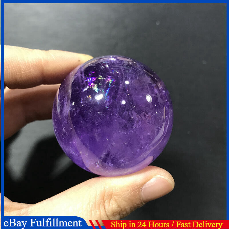 45mm Reiki Natural Amethyst Sphere Quartz Crystal Ball Stone Decor W/ Stand US