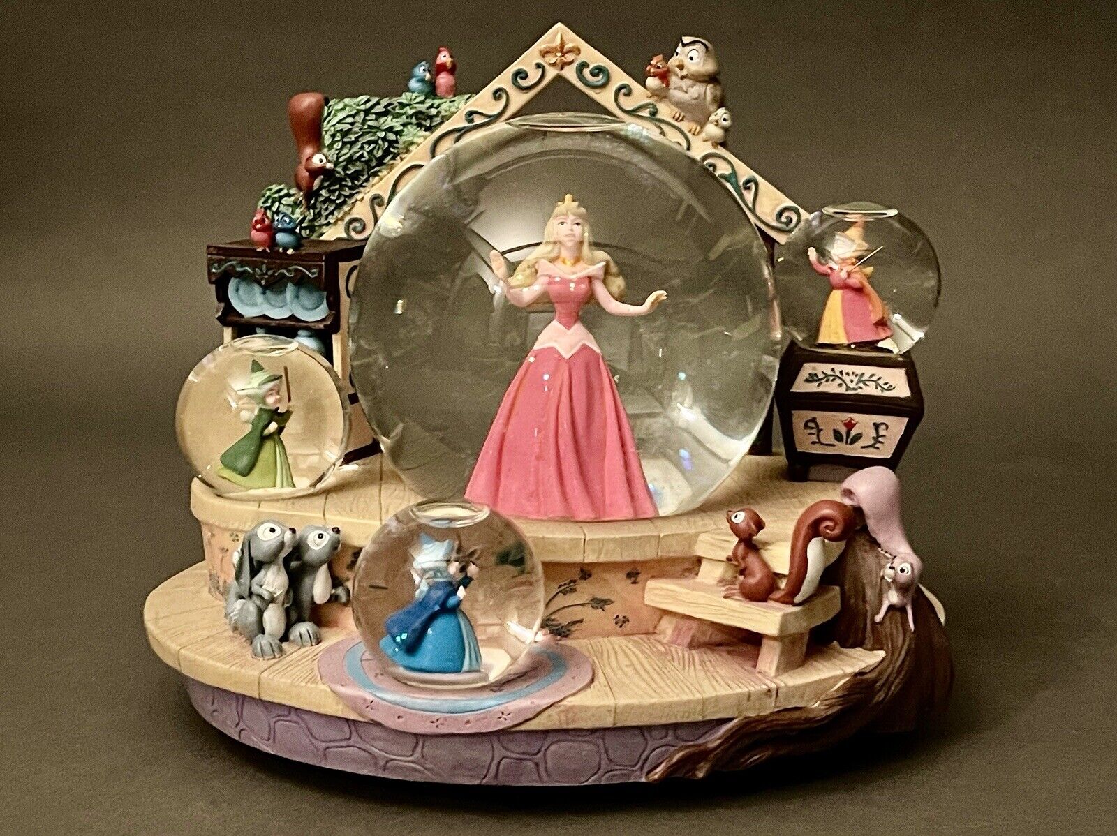 Walt Disney Sleeping Beauty Musical Snow Globe W/ Multi Globes Fairy Godmothers
