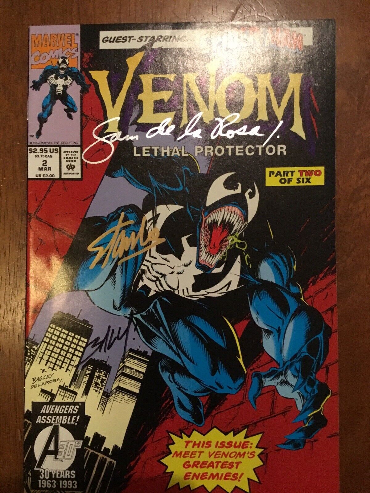 Venom Lethal Protector #2 Signed 3X By Stan Lee, Mark Bagley, Sam De La Rosa COA