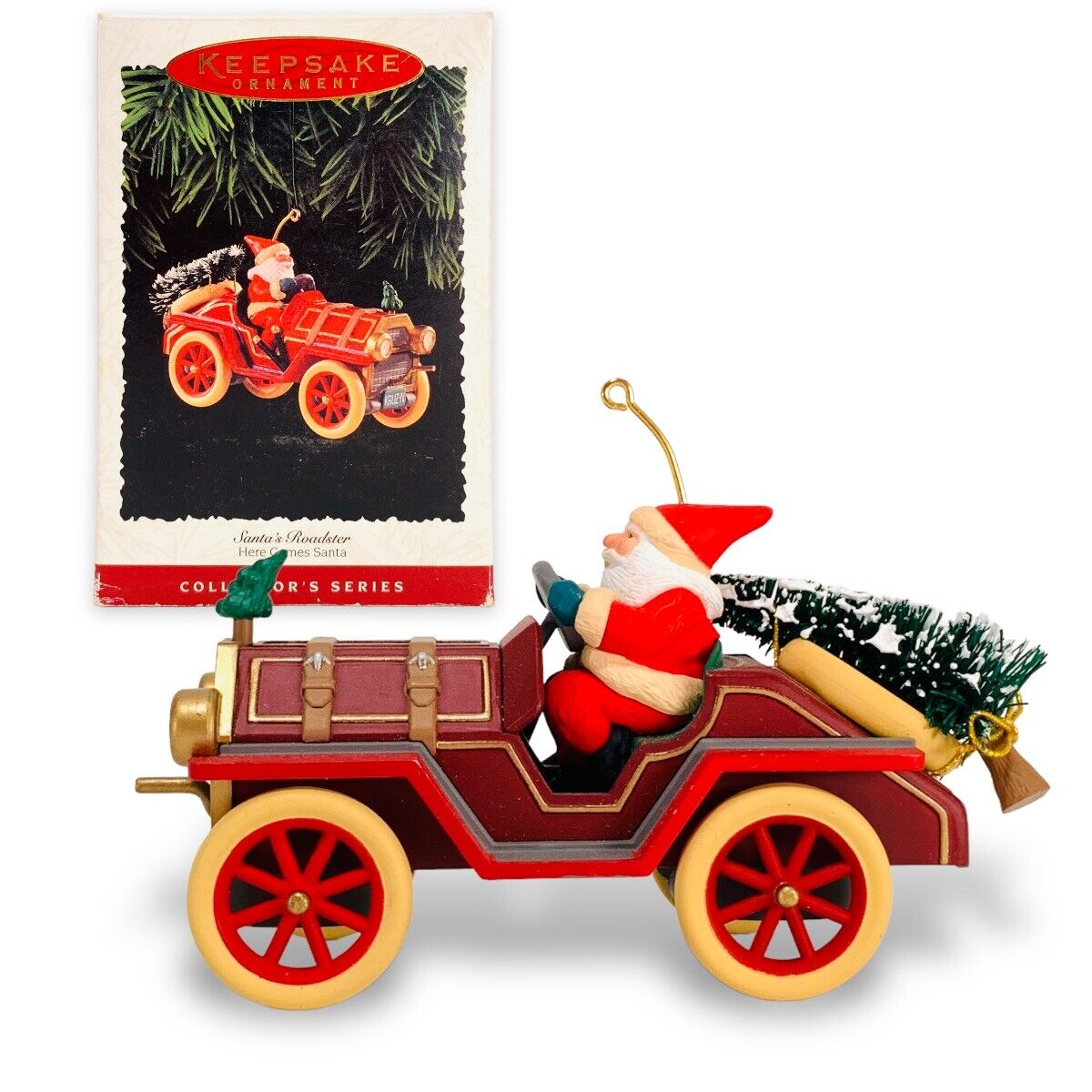 Hallmark Santa’s Roadster Here Comes Santa Christmas Tree Ornament VTG 90s 