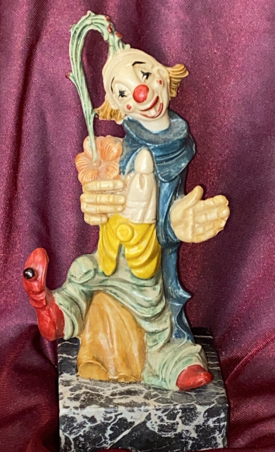 Vintage Italian Clown Figurine Marble Base Squirting Flower 6\