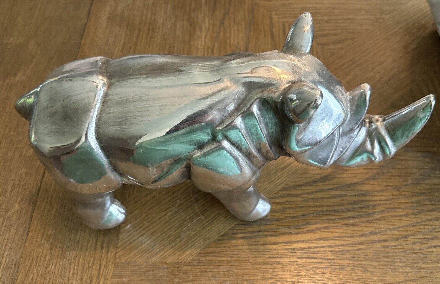 Aluminum Rhino Table Top Decor Statue Sculpture Rhinoceros Figurine Hollow
