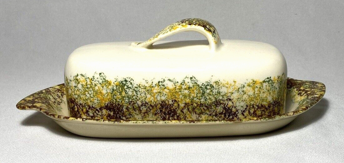 VERNONWARE ~ Vintage Sponged Edge Ceramic COVERED BUTTER DISH (Hawaiian Coral)