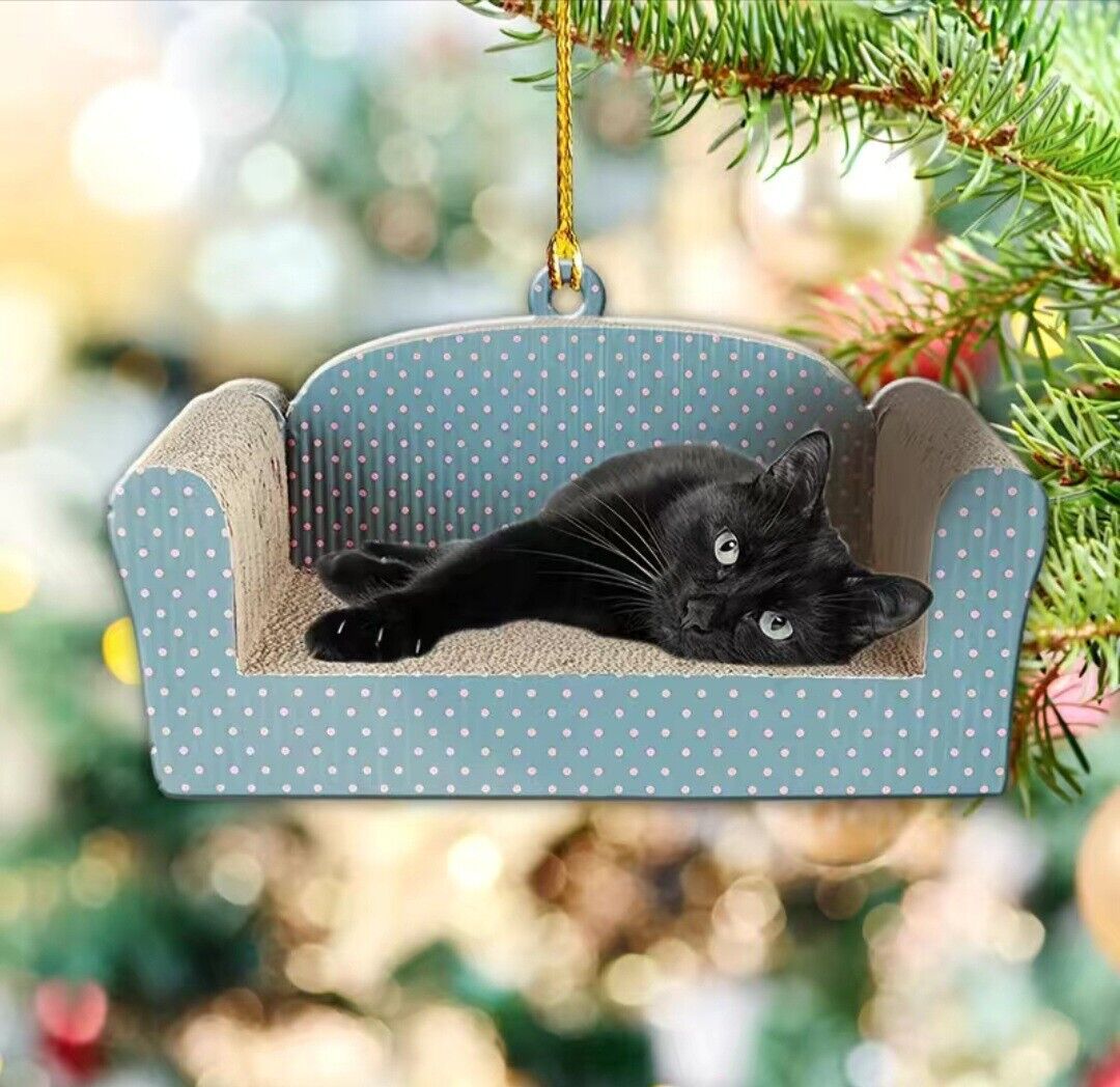 Black Cat Lying On Couch 2D Acrylic Christmas Xmas Hanging Ornament Decoration 