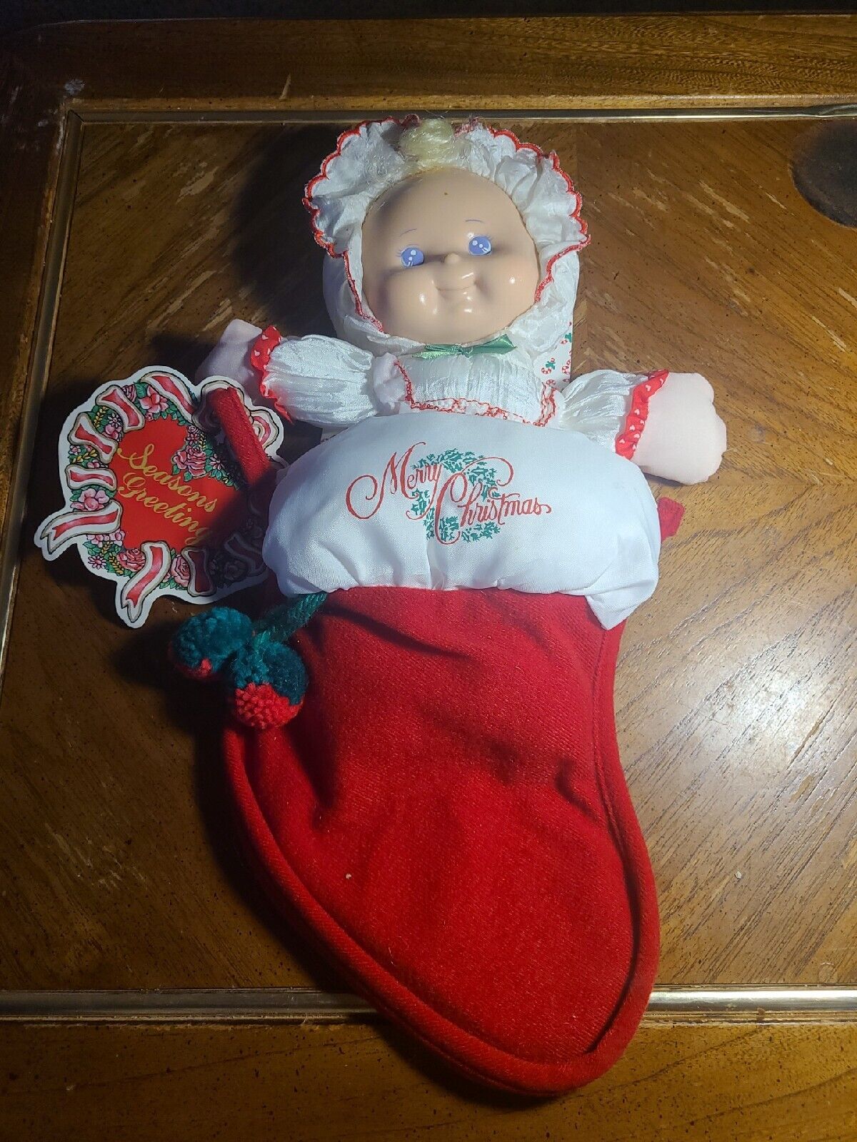 1991 WELL-MADE TOY MF'G CORP Merry Christmas BabyDoll In A Stocking Vintage RARE
